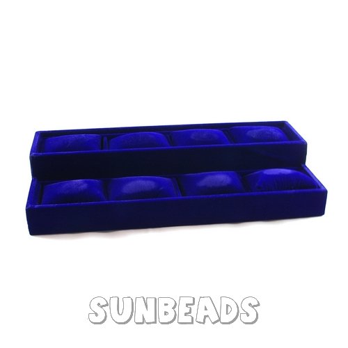 Armband/horloge display, velours, donkerblauw, 2 verdiepingen 8 kussentjes - Klik op de afbeelding om het venster te sluiten