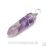 Halfedelsteen hanger met draad kapje (amethyst)