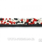 Plat leer met spikkels zwart/wit/rood