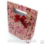 Cadeautasje, roze, beertjes, klein, strik, 37-3 (1 st.)