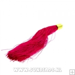 Kwastje satijndraad 90mm fuchsia met gouden kapje Kwastje satijndraad 90mm fuchsia met gouden kapje