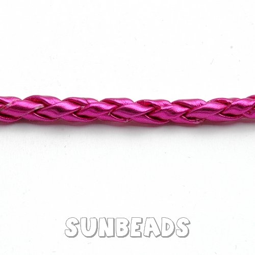 Gevlochten pu leer rond 4mm, 5mtr (metallic fuchsia) - Klik op de afbeelding om het venster te sluiten