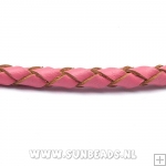Gevlochten leerveter 4mm, 3mtr (roze)