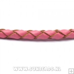 Gevlochten leerveter 4mm, 3mtr (roze)