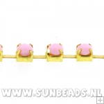 Strass ketting 4mm lichtroze met gouden bakje