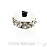 Metalen spacer met strass groot gat (zilver)