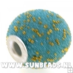 Kashmiri kraal rond (turquoise met gouden spikkels)