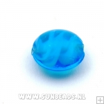 Glaskraal rond plat swirl (blauw)