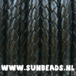 Gevlochten leerveter 4mm, 3mtr (zwart)