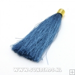 Kwastje satijndraad 85mm iceblue met gouden kapje Kwastje satijndraad 85mm iceblue met gouden kapje
