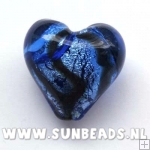 Glaskraal hart met silverfoil (blauw)