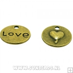 Metalen bedel rond plat met love (oudgoud)