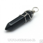 Halfedelsteen hanger met draad kapje (onyx)