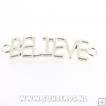 Metalen tussenstuk Believe met twee oogjes (zilver)