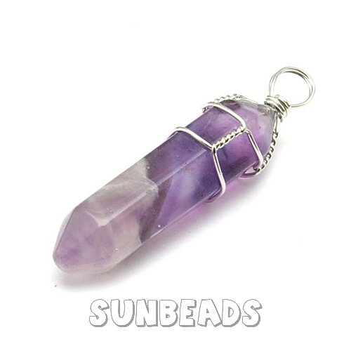 Halfedelsteen hanger met draad kapje (amethyst) - Klik op de afbeelding om het venster te sluiten