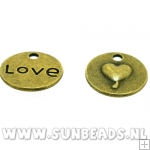 Metalen bedel rond plat met love (oudgoud)