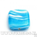 Glaskraal swirl vierkant (blauw/wit)