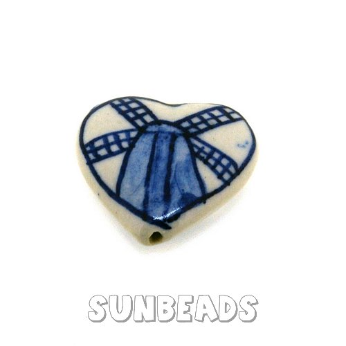 Keramiek kraal delftsblauw hart met molen - Klik op de afbeelding om het venster te sluiten