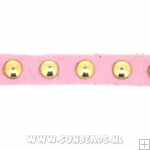 Suede veter met studs 6mm (roze)