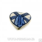 Keramiek kraal delftsblauw hart met molen