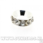 Metalen spacer met strass groot gat (zilver)