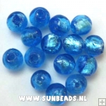 Glaskraal rond met silverfoil (blauw)