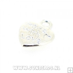 Metalen bedel hartje "made with love" (zilver)