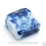 Glaskraal vierkant (blauw/wit)