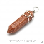 Halfedelsteen hanger met draad kapje (Brown Goldstone)