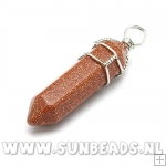 Halfedelsteen hanger met draad kapje (Brown Goldstone)