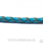 Gevlochten leerveter 4mm, 3mtr (turquoise)