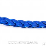 Gevlochten pu leer plat metallic blauw (3 mtr.)