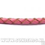 Gevlochten leerveter 4mm, 3mtr (roze)