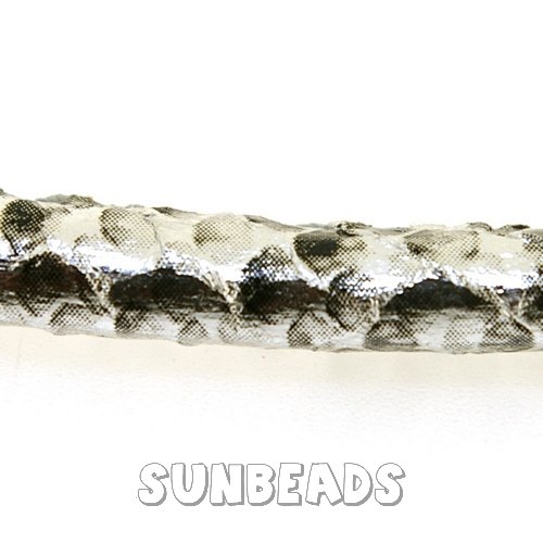 Pu leer stitched cord 5mm 2 mtr (zilver snake) - Klik op de afbeelding om het venster te sluiten