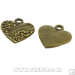 Metalen bedel hart 20mm made with love (oudgoud)