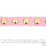 Suede veter met studs 6mm (roze)