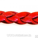 Gevlochten pu leer plat metallic rood (3 mtr.)