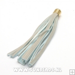 Kwast 8cm licht taupe pu leer met gouden kapje