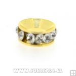 Metalen spacer met strass groot gat (goud)