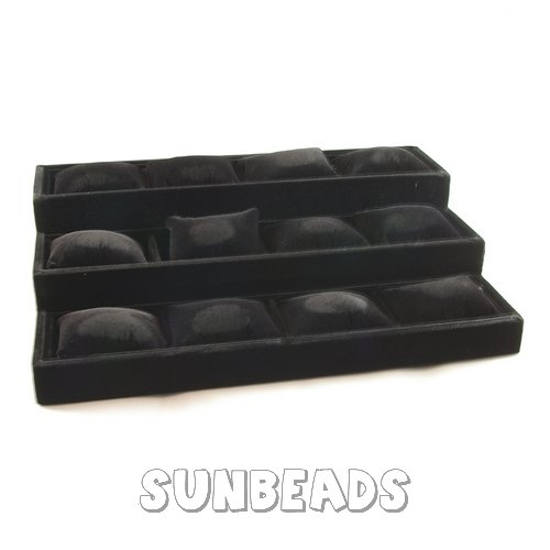 Armband/horloge display, velours, zwart, 3 verdiepingen 12 kussentjes - Klik op de afbeelding om het venster te sluiten