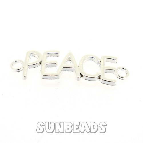 Metalen tussenstuk peace met twee oogjes (zilver) - Klik op de afbeelding om het venster te sluiten