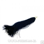 Kwastje satijndraad 90mm donkerblauw met zilveren kapje Kwastje satijndraad 90mm donkerblauw met zilveren kapje