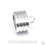 Leerkapje met ribbel 15x8mm (zilver)