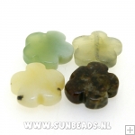 Halfedelsteen New Jade bloem plat 15mm