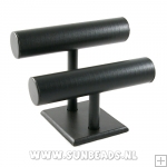 Armband standaard, liggend, PU leer, zwart, 2 rollen Armband standaard, liggend, PU leer, zwart, 2 rollen