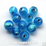 Glaskraal rond met silverfoil (blauw)