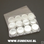 Doosje met 12 afsluitbare kokers, transparant, laag (1 set) Doosje met 12 afsluitbare kokers, transparant, laag (1 set)