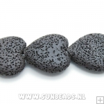 Lava kraal hart 25mm (zwart)