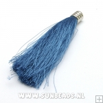 Kwastje satijndraad 85mm iceblue met zilveren kapje Kwastje satijndraad 85mm iceblue met zilveren kapje
