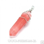 Halfedelsteen hanger met draad kapje (cherry quartz)